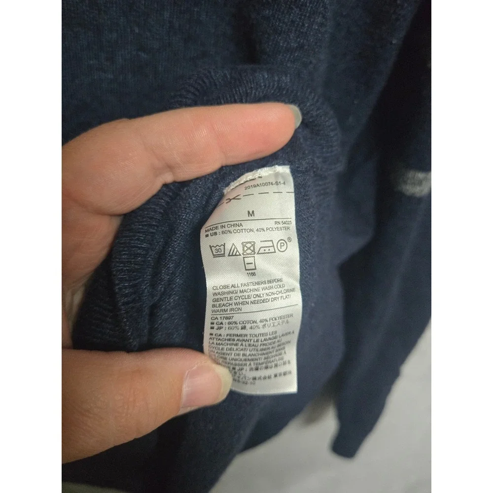 Banana Republic Mens Eco Sweater Navy Blue Quarter Zip Pullover Medium Stripe